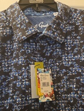 Robert Graham Blue & Black Floral-Print Button Down Shirt